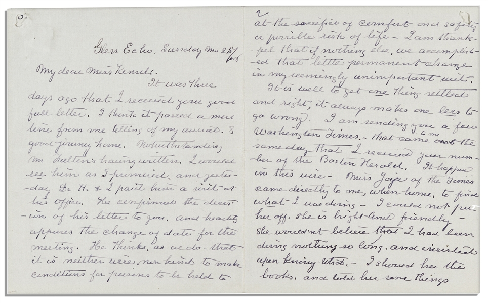 Red Cross Founder Clara Barton Autograph Letter -- ''...it is neither wise nor kind to make conditions for persons to be held at the sacrifice of comfort and safety...''