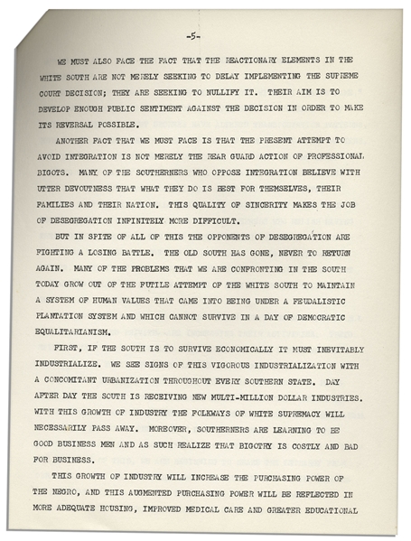 Martin Luther King, Jr. ''The Future of Integration'' Speech Delivered in 1959 -- ''...segregation is at bottom a form of slavery covered up with certain niceties of complexity...''