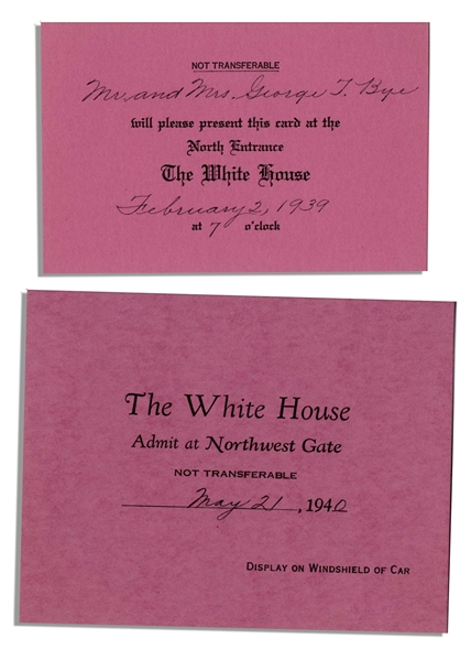 President Franklin D. Roosevelt Pair of White House Invitations