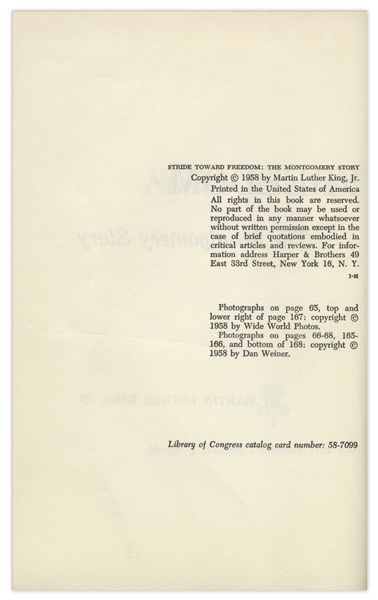 Martin Luther King, Jr. Signed First Edition of ''Stride Toward Freedom'' -- Uninscribed