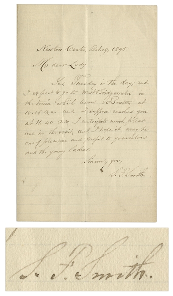 Samuel Francis Smith Autograph Letter Signed From 1895 -- Believed to be the Last Letter He Wrote