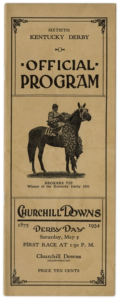 1934 Kentucky Derby Racing Program