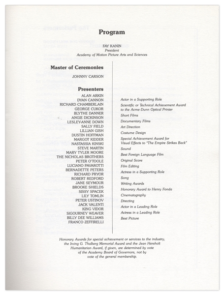 53rd Academy Awards Presentation Program