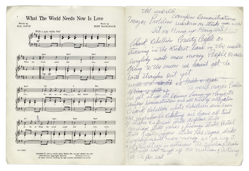 Louis Jordan's Handwritten Notes on Race & Politics, Likely Draft Lyrics to a Song -- ''Black Rebellion White Rebellion and even the Women ar Rebelling''