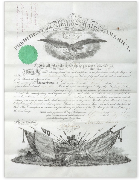 Abraham Lincoln 1863 Military Commission Signed as President -- Signed With Full ''Abraham Lincoln'' Signature