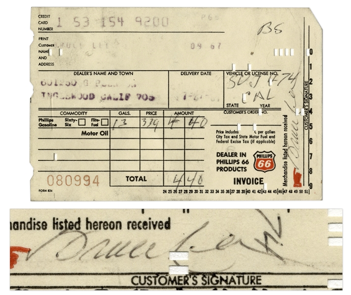 Bruce Lee Autograph Bruce Lee Signed Receipt From 1967