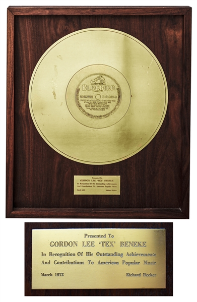 Tex Beneke ''Gold Record'' From Bluebird for ''Chatanooga Choo Choo'' -- With Accompanying Letter From Bluebird -- First Record to Ever Sell One Million Copies