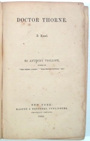 1863 U.S. Edition of ''Dr. Thorne'' by Anthony Trollope