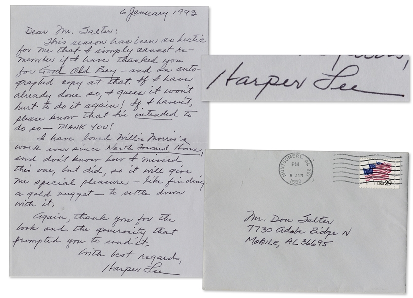 Famed Novelist Harper Lee Autograph Letter Signed -- Mentioning Fellow Southern Writer Willie Morris