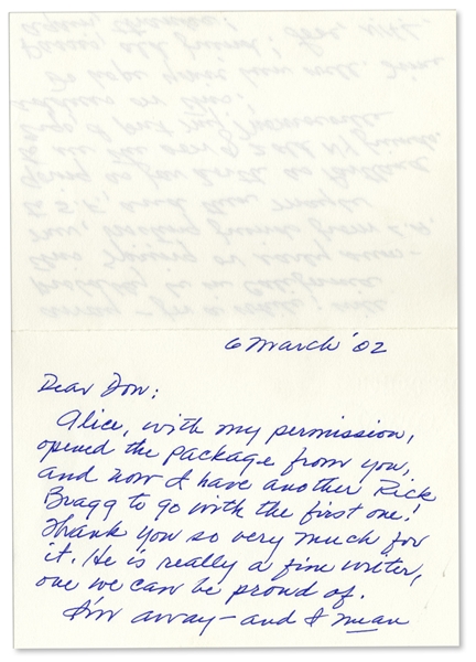 Novelist Harper Lee Autograph Letter Signed -- With Mention of Alabama Writer Rick Bragg & Lee's Summer Travel Plans