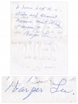 Harper Lee Autograph Note Signed -- Lee Pens a Response Writing That She Cant Respond
