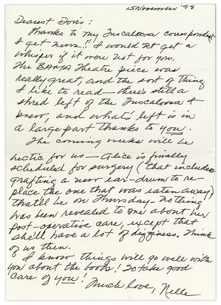 Harper Lee Autograph Letter Signed -- Her Sister Alice To Have Surgery