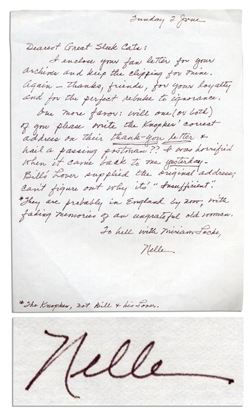 Harper Lee Autograph Letter Signed -- ...thanks, friends, for your loyalty and for the perfect rebuke to ignorance...