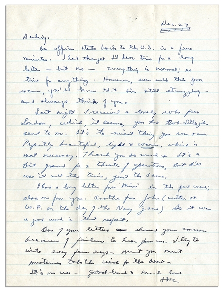 General Dwight Eisenhower WWII Autograph Letter Signed to His Wife, Mamie -- ''...you'll know that I'm still struggling...''