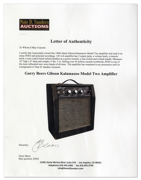 INXS Gibson Kalamazoo Model Two Amplifier Used on Many INXS & Personal Recordings -- With LOA From Bassist Garry Beers