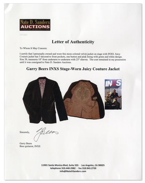 Garry Beers of INXS Stage-Worn Juicy Couture Striped Jacket -- With LOA From Garry Beers