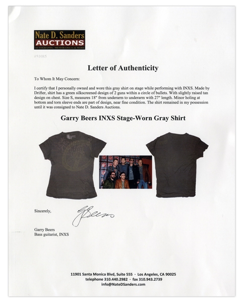 Garry Beers of INXS Stage-Worn Gray Shirt -- With LOA From Garry Beers