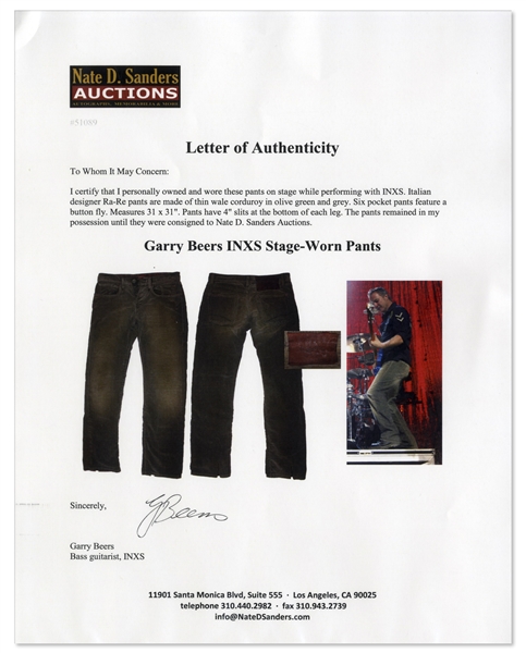 INXS Pants Stage-Worn by Bass Player Garry Beers -- With LOA From Garry Beers