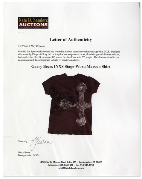 Garry Beers of INXS Stage-Worn Maroon Shirt -- With LOA From Garry Beers