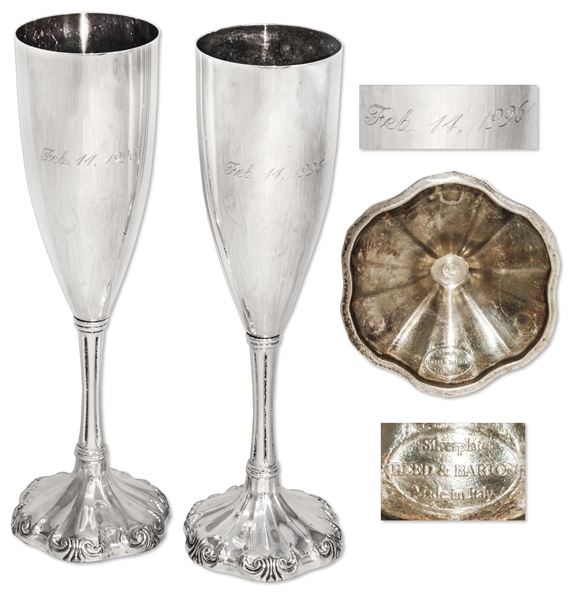 Pair of Goblets From Prince's Wedding to Mayte Garcia -- Engraved With Their Wedding Date of February 14th, 1996