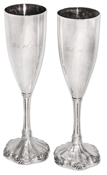 Pair of Goblets From Prince's Wedding to Mayte Garcia -- Engraved With Their Wedding Date of February 14th, 1996
