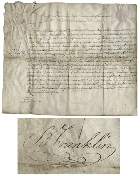 Benjamin Franklin Signed Land Grant From 1787