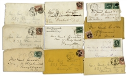 Lot of 10 George Custer Envelopes Made Out in His Hand to His Wife -- Mrs. Genl Custer