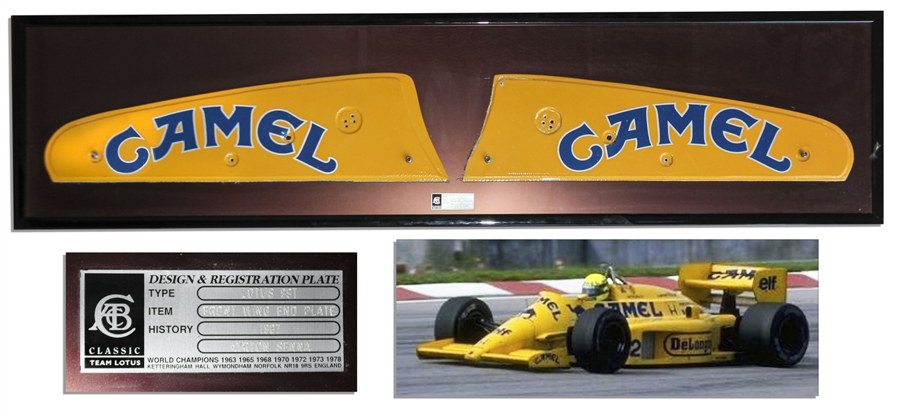 Ayrton Senna's Pair of Race-Used Front Wing End Plates From His Lotus 99T Car -- The Car That Won the Monaco & Detroit Grand Prix