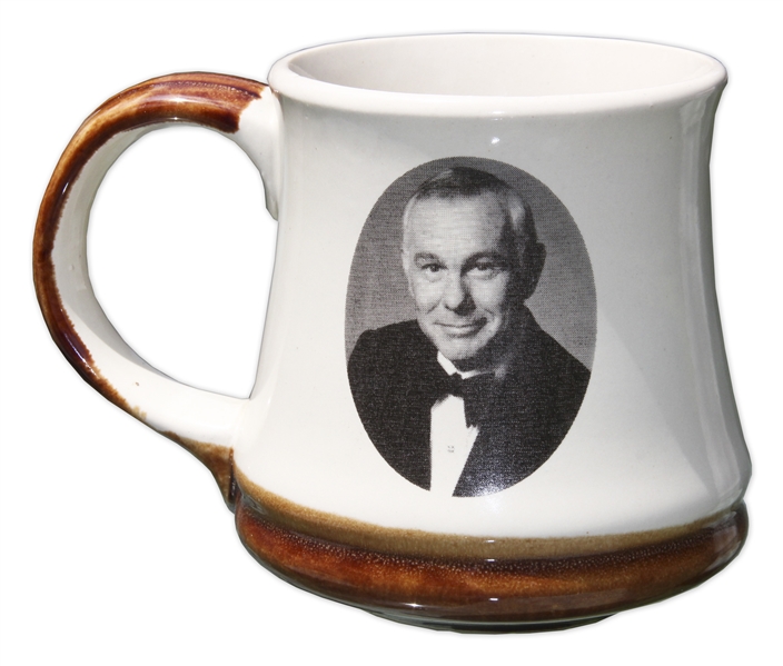 Johnny Carson Mug Used on His Desk During ''The Tonight Show'' -- Previously Owned by Carson's Personal Correspondent Who Worked on the Show for 10 Years