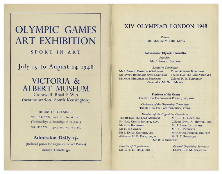 1948 London Summer Olympics Hockey Program