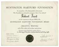 Robert Frosts 1958 Creative Writing Award From the Huntington Hartford Foundation -- Awarded To Influential Writers, Artists, Composers