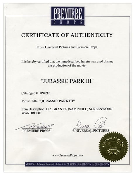 Sam Neill Screen-Worn Outfit From ''Jurassic Park III'' -- With COA From Universal Pictures