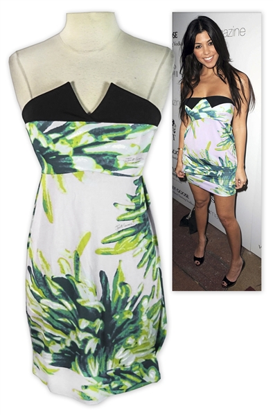 Kourtney Kardashian Owned Floral Pattern Strapless Dress