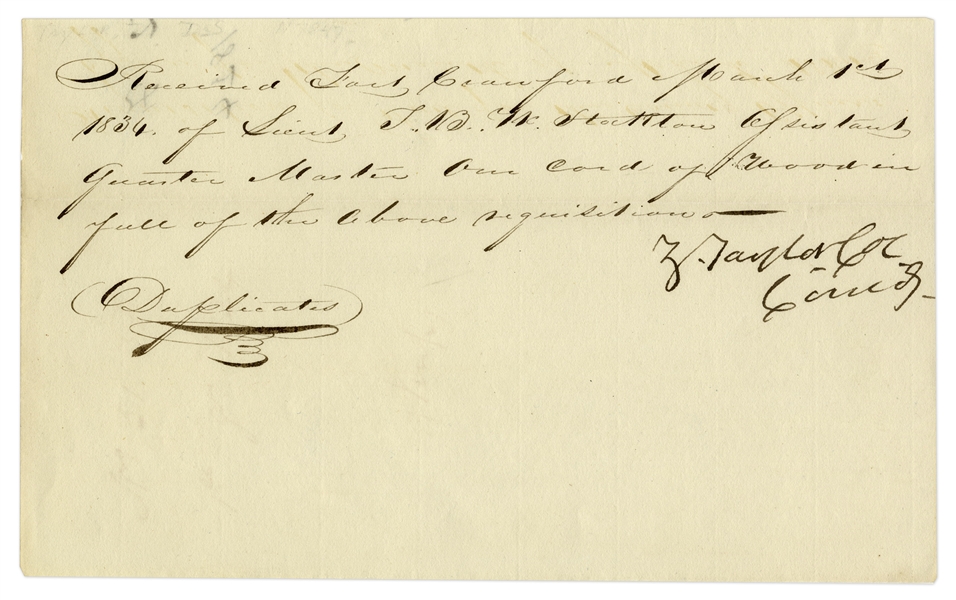 Zachary Taylor Signed Receipt From 1836