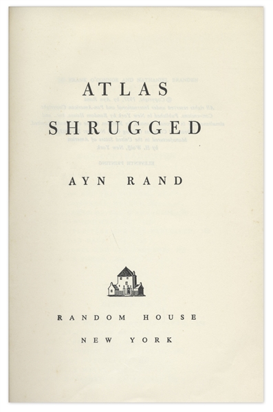 Ayn Rand Signed First Edition of ''Atlas Shrugged''