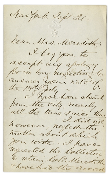 Chester A. Arthur Autograph Letter Signed