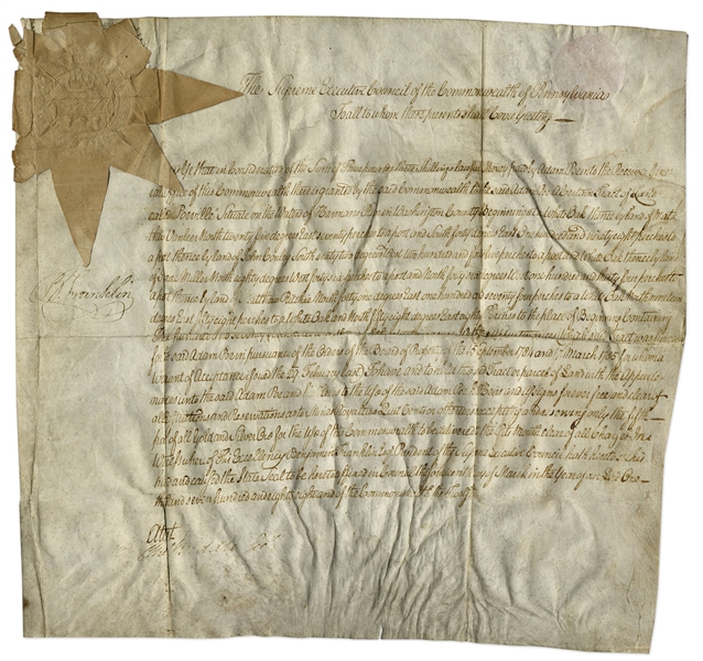 Benjamin Franklin Signed Land Grant From 1788