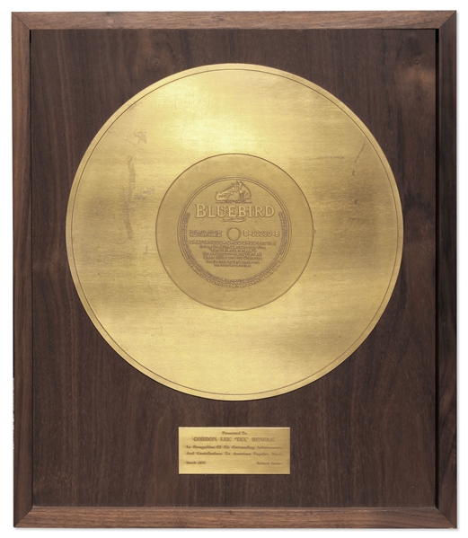 Tex Beneke ''Gold Record'' From Bluebird for ''Chatanooga Choo Choo'' -- With Accompanying Letter From Bluebird -- First Record to Ever Sell One Million Copies