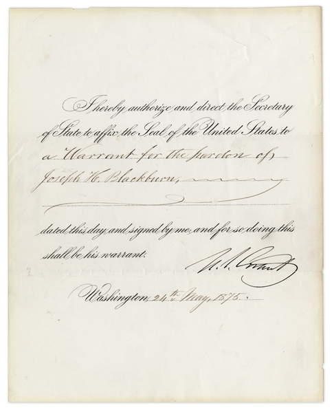 President Ulysses S. Grant Signed Pardon
