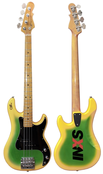 INXS Custom-Made Bass With Band Logo Used on Studio Recordings of ''X'' -- With an LOA From Bassist Garry Beers