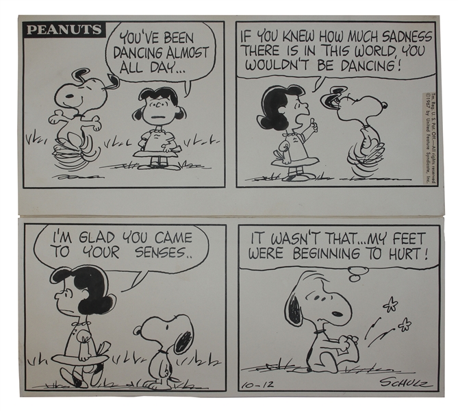 Charles Schulz Hand-Drawn ''Peanuts'' Comic Strip From 1967 Featuring Snoopy & Lucy