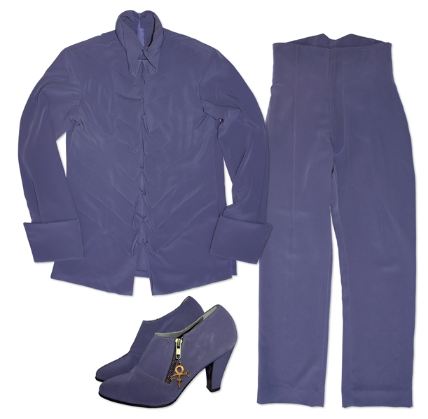 Prince Stage Costume in His Signature Purple -- Complete Costume With Blouse, Pants, Socks & Shoes Adorned With His Love Symbol