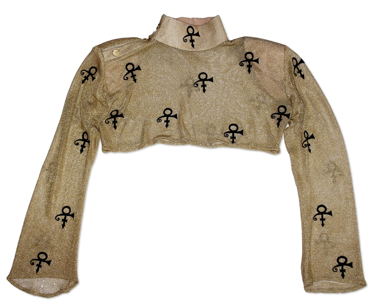 Prince Gold Mesh Costume -- Custom Stage Wardrobe Made With Prince's Personal Symbol in Black on The Shirt
