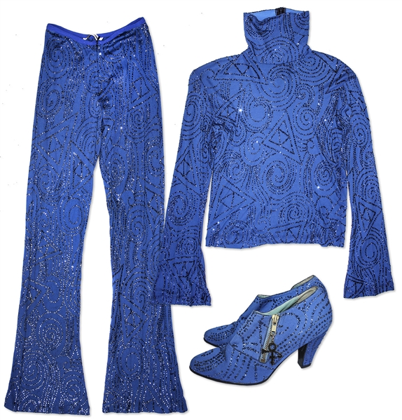 Prince Worn Blue Costume -- Flashy Stage Costume With a Pair of His High Heeled Shoes Adorned With His Love Symbol