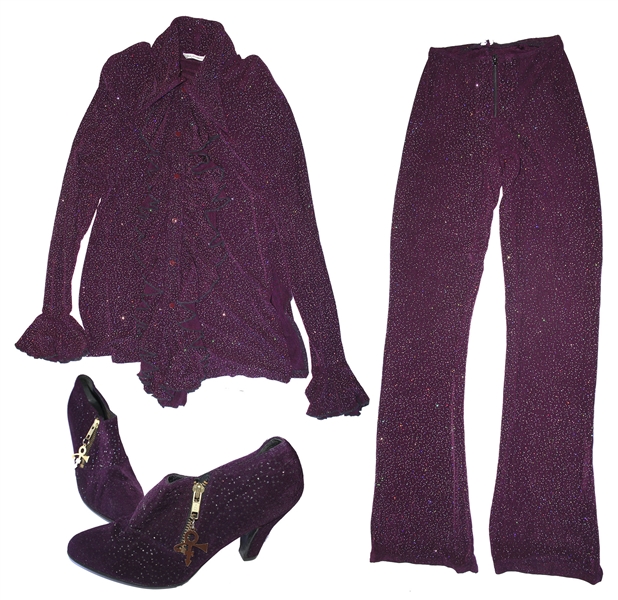 Prince Worn Purple Sparkled Shirt, Pants & Shoes With His Love Symbol -- Quintessential Prince Outfit