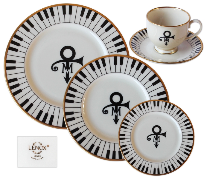 5 Piece Set of China From Prince's Wedding -- Featuring Prince's Love Symbol