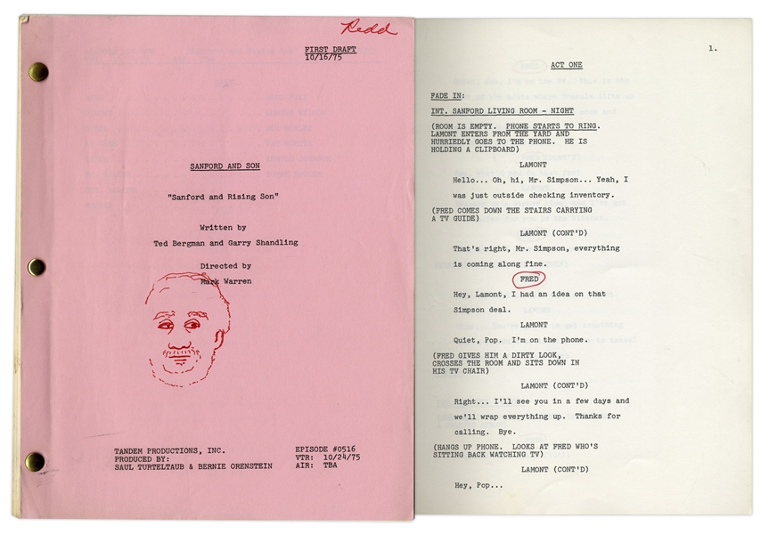 Lot of 10 ''Sanford & Son'' Scripts Owned by Redd Foxx -- With Drawing of Redd Foxx -- From Redd Foxx Estate