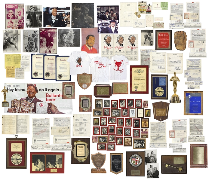 Large Assorted Lot From Redd Foxx Estate -- Posters, Shirts, Bob Hope Pendant, Love Letter, Emmy Ticket, Signed Documents & Contracts, Awards, ID Badges, Mike Tyson Signed Photo & More