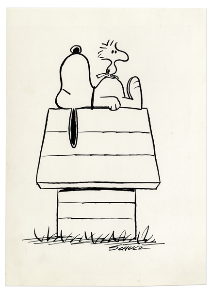 Charles Schulz Drawing of Snoopy & Woodstock From ''Peanuts''