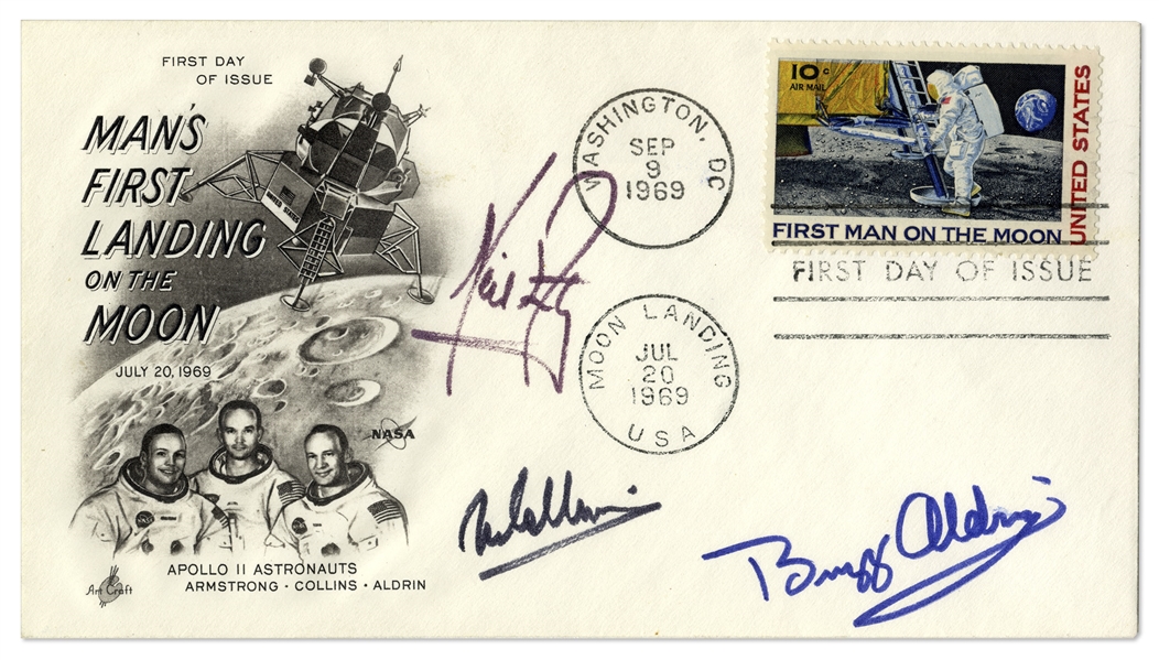 Apollo 11 First Day Cover Boldly Signed by Neil Armstrong, Buzz Aldrin and Michael Collins -- With LOA From Steve Zarelli